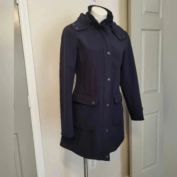 DKNY Blue Longline Water Resistant Drawstring Waist Hooded Parka Jacket(S) - Picture 2 of 10